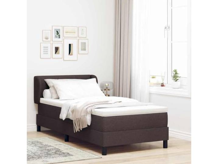Stabile Holzkonstruktion mit verstellbarem Kopfteil Komfort Matratze Boxspringbett mit Matratze Dunkelbraun 90x190 cm Stoff verstellbares Kopfteil Taschenfederkern Topper