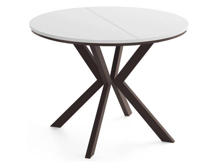 ESSTISCH Valio Neo rund oval ausziehbar verlängerbar mit braunen Metallbeinen, Weiß 90-130/90/76 cm