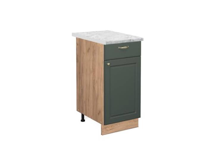 Vicco Küchenunterschrank Fame-Line, Grün-Gold Landhaus, 40 cm MDF-Front · Arbeitsplatte Marmor · Höhenverst. Füße · Metallgriffe · Soft-Close