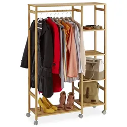 Relaxdays Rollgarderobe Bambus Grau,Hellbraun
