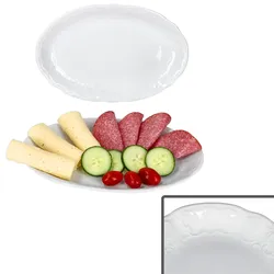 2er Set Salzburg Platte oval 28cm weiß Porzellan Relief Grill-Teller Antipasti
