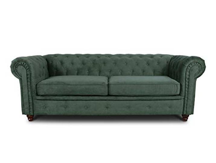 Sofnet - Sofa Chesterfield Asti 3-Sitzer (Grün, Capri 74) Couchgarnitur, Polstersofa, Glamour Design, Strukturstoff, Holzfüße, komfortabel für Wohnzimmer