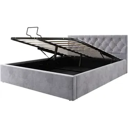 Polsterbett 140x200 cm aus Samt mit hydraulischem Bettkasten – elegantes Design und hohe Funktionalität Grau