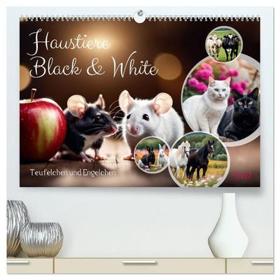 Haustiere - Black and White (hochwertiger Premium Wandkalender 2027 DIN A2 quer), Kunstdruck in Hochglanz