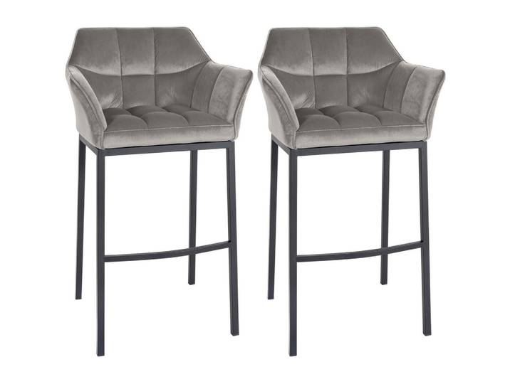 CLP Barhocker 2er Set Samt Grau, 64x110x48 cm, Esszimmer, Barmöbel, Barhocker