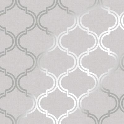 Holden Glistening Geometric Trellis Grey and Silver Unpasted Wallpaper – 396in x 20.8in