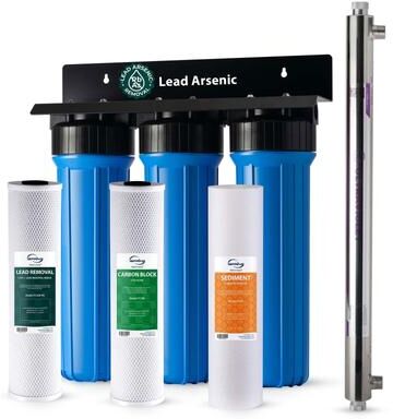 iSpring WGB32B-CPB 3-Stage Whole House Water Filtration System, Removes Sediment, Chlorine, Chloramines, Odor & Lead, UV Filter