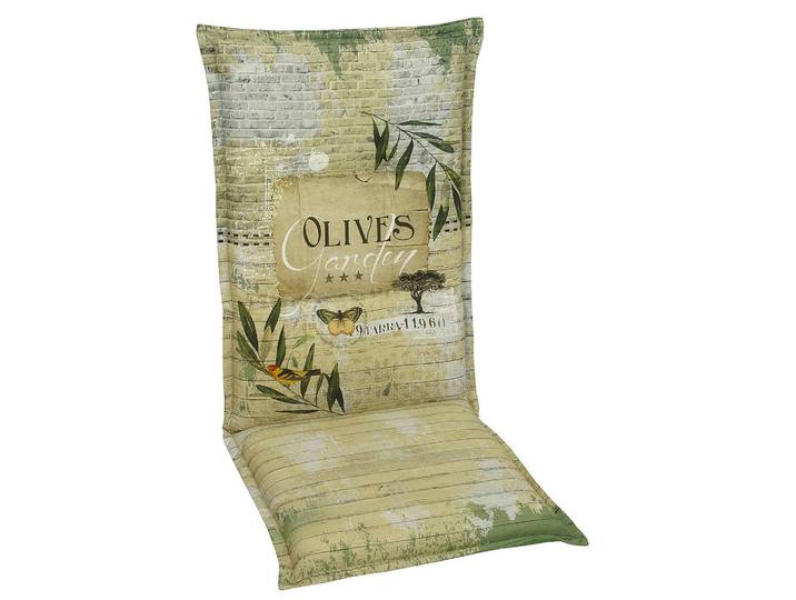 Sesselauflage, Grün, Beige, Füllung: Schaumstoff, Vlies, 108x50x8 cm, mittels Bändern zu befestigen, Gartenmöbel, Gartenpolster & Auflagen, Sesselauflagen