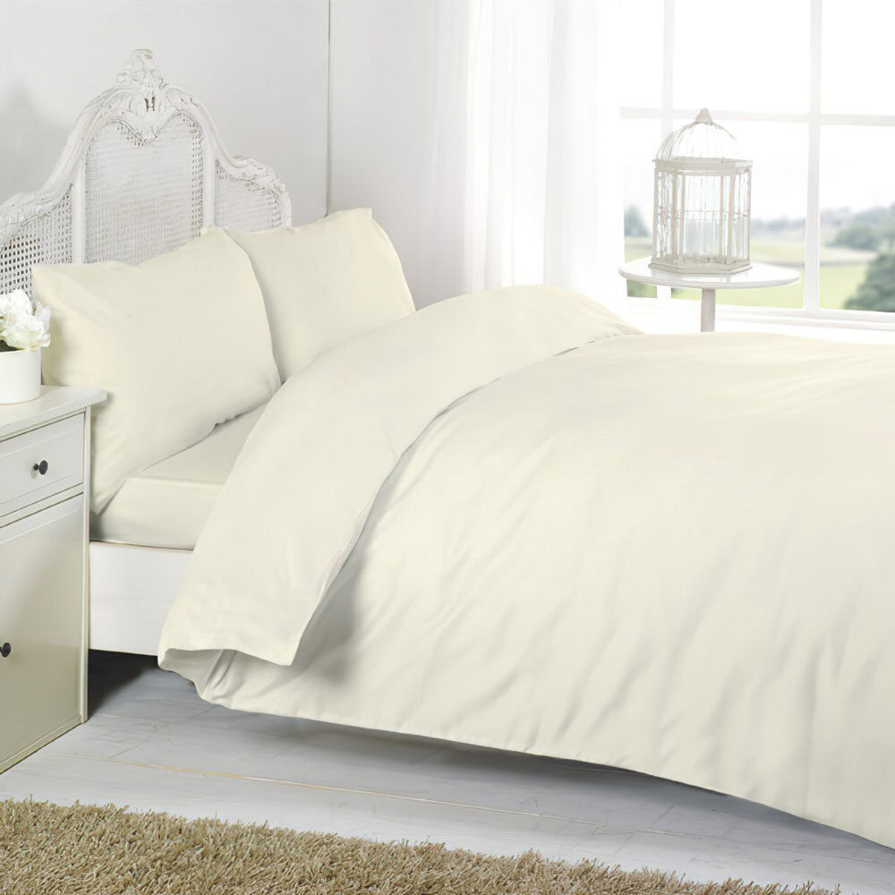 Ebern Designs Brittneyann Satin Solid Colour Duvet Cover Set with Pillowcases Included Cream Super King Duvet Cover + 2 Standard Pillowcases