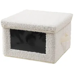 AUFBEWAHRUNGSBOX aus bouclé-stoff in ecru mit fenster -40/28/30 cm