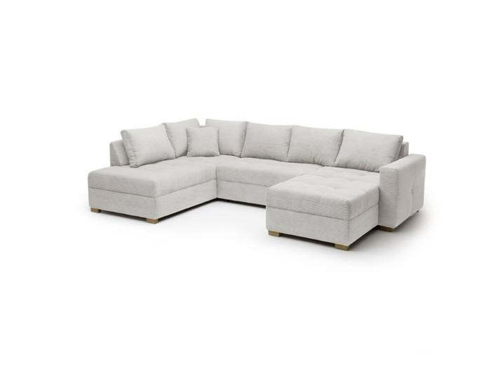 Trendstore Josy Wohnlandschaft in Cord inkl. Schlaffunktion und Bettkasten - Cord light greige - links Schlaffunktion Modern