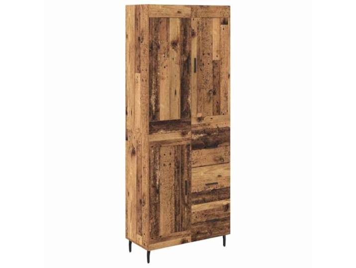 Roanoer Highboard mit 3 Schubladen 2-teilig Altholz-Optik Holzwerkstoff Vielseitiger Schrank im Altholz-Design für Wohnzimmer und Esszimmer mit stabilen Eisenbeinen und flexiblen Fächern.