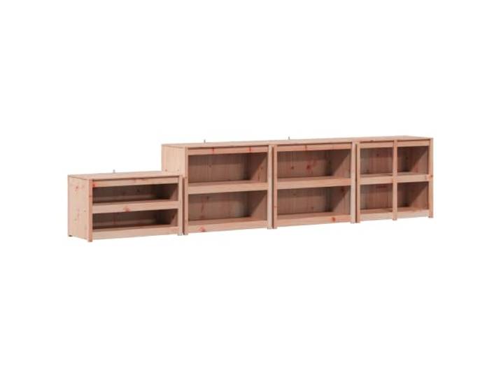 fsahslih Außenküchenschrank 4er Set Modular Massivholz Kiefer Weiß Vielseitige Outdoor Anrichte aus Kiefernholz für Garten und Terrassenbereich mit solider Struktur und viel Ordnung.