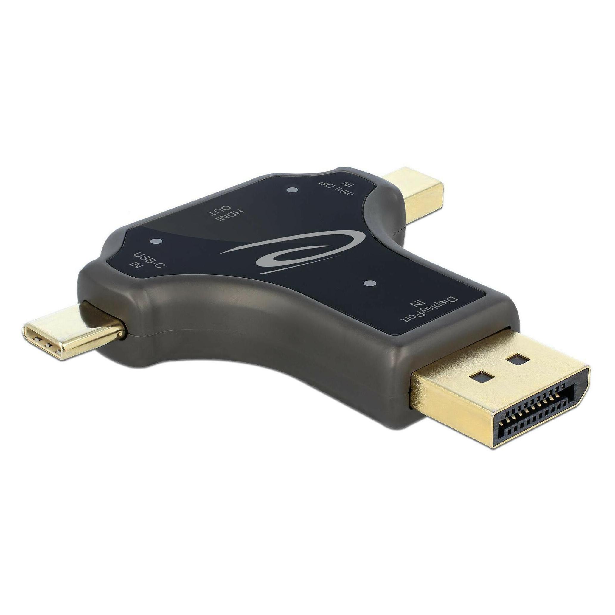 Delock 3 in 1 Monitoradapter mit USB-C/DP/ mini DP Eingang auf HDMI Ausgang (DisplayPort, HDMI) (64060)