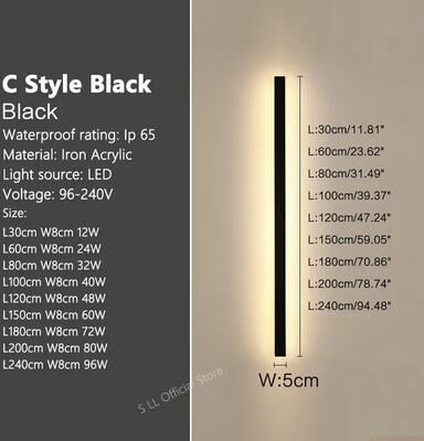 Uplifted Finds Modern Waterproof Outdoor Long Strip LED Wall Lamp IP65 Aluminum Garden Sconce c Style Black l 120 Cm neutral Light (4000k)