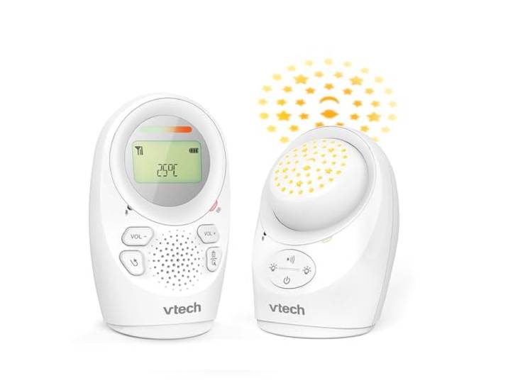 VTech Digitales Audio-Babyphon DM1212 – DECT-Technologie, Gegensprechfunktion, Geräuschpegelanzeige, Temperatursensor, Sternenhimmel-Nachtlicht u. v. m. – Mit Eltern- und Babyeinheit