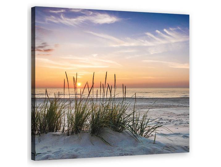 Feeby Wandbild sonne am strand untergehen, Beige, Landschaft/Berg, Rechteckig, 50x50 cm, Bilder & Rahmen, Bilder, Leinwandbilder