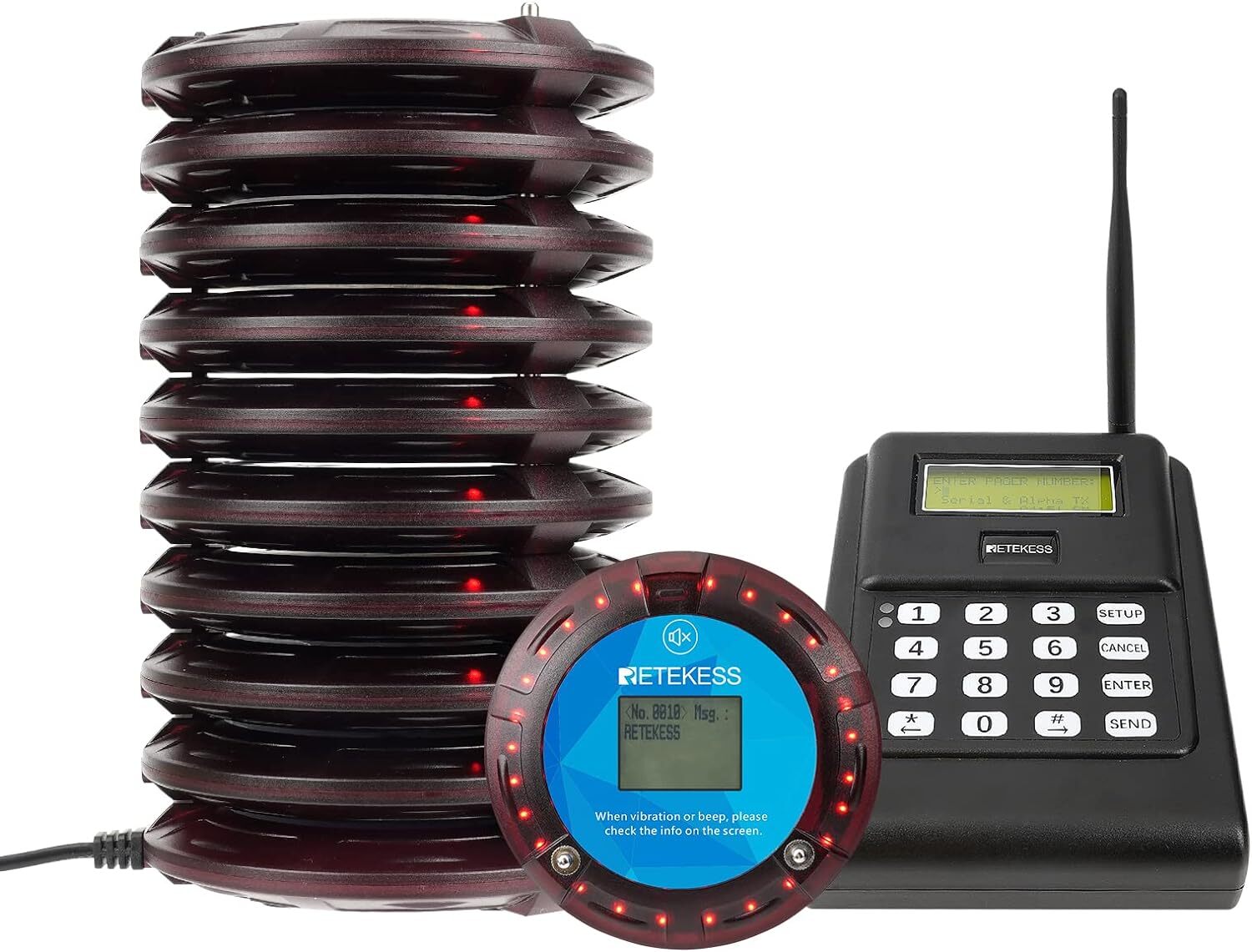 Retekess TD166 Pager Rufsystem, Kompatible Software, 5000M, Pager SMS, PC-Seitige Softwareeinstellung, 550mAh 20H Logistic Aufrufsystem, Fabrik