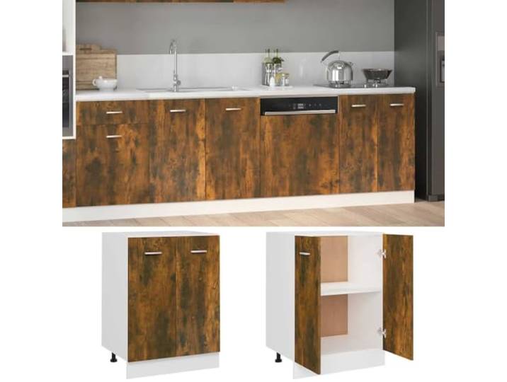 KTHLBRH Schrank Lyon Eiche Rauchgrau 60 x 46 x 81,5 cm zwei Türen Mehrschichtiges Holz, zwei Fächer, Glücksbringer, Küche oder Wohnzimmer