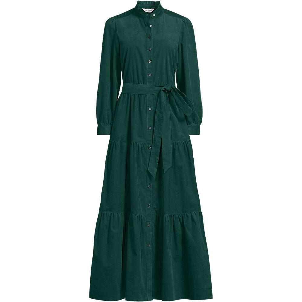 Feincord-Maxikleid mit Stufenrock in Plus-Größe, Damen, size: plus, Grün, Baumwolle, by Lands' End