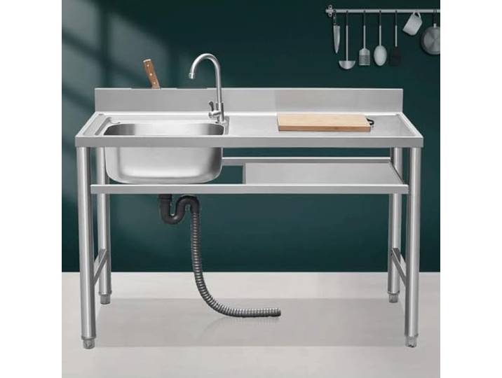 Freistehende Multifunktionsspüle aus Edelstahl, gewerbliche Küchenspüle Arbeitsplatte mit Spülbecken für den Außenbereich,ideal für die Küche,mit zwei Spülbecken Ablagefläche(100/50cm/39.5/19.8in)