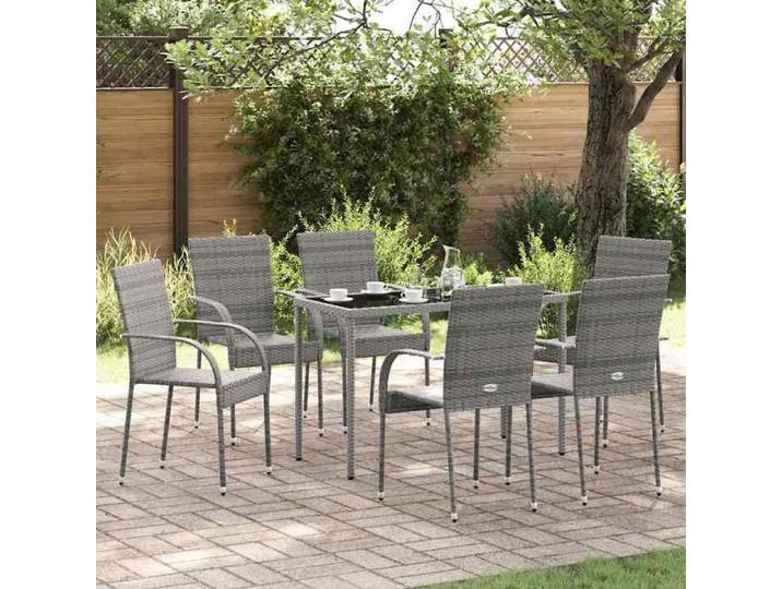 Set de 6 Chaises Empilables D'extérieur - (par siège) : 110 kg&Anti Intempéries - résine tressée - gris - 55 5 x 53 5 x 95 cm@zds53p