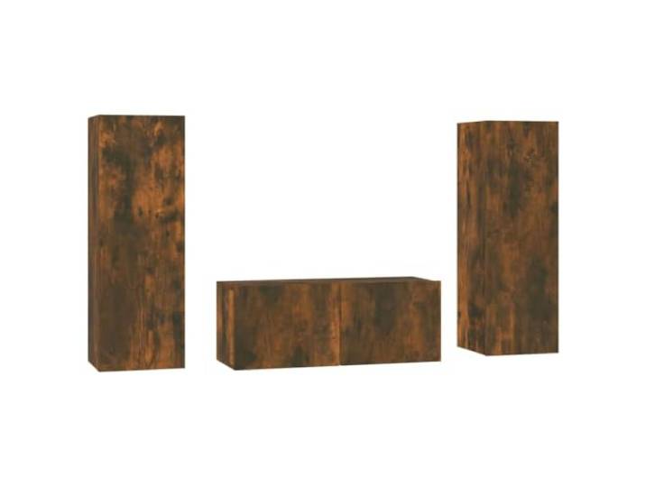 GKHPYURE TV-Möbel-Set, 3-teilig, Eiche Rauch, Holz, mehrschichtig Wanddesign, großer Stauraum, TV-Schrank 80 x 30 x 30 cm, 2 Schränke 30,5 x 30 x 90 cm