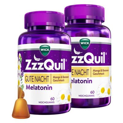 2x Wick ZzzQuil Gute Nacht mit Melatonin Mango-Banane 2x60 St Fruchtgummi