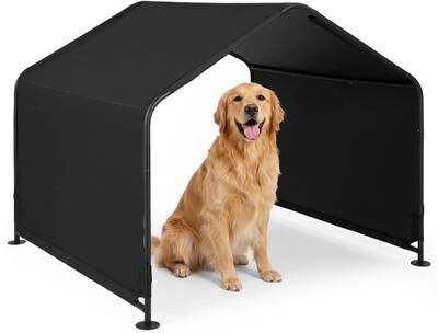 Costway Dog Shade Shelter with Waterproof Roof for Large Medium Small Breeds-Black