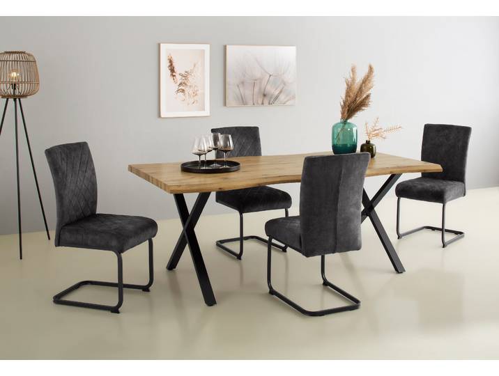 Esstisch HELA GRETA , beige (natur, schwarz, wildeiche), B:200cm H:76cm T:100cm, Tische, Esstisch, Baumkantentisch (Nachb.), versch. Grössen, 46mm Stärke, Küchentisch
