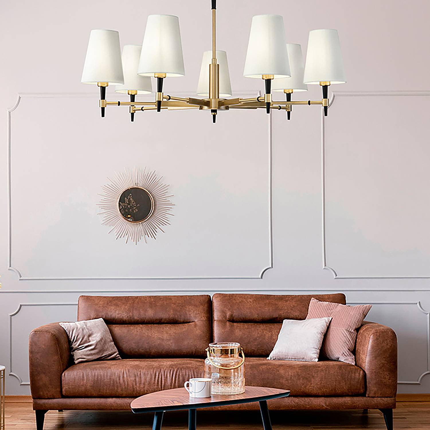 home24 Kroonluchter Zaragoza type A, messing/wit, Ø 88 cm, E14