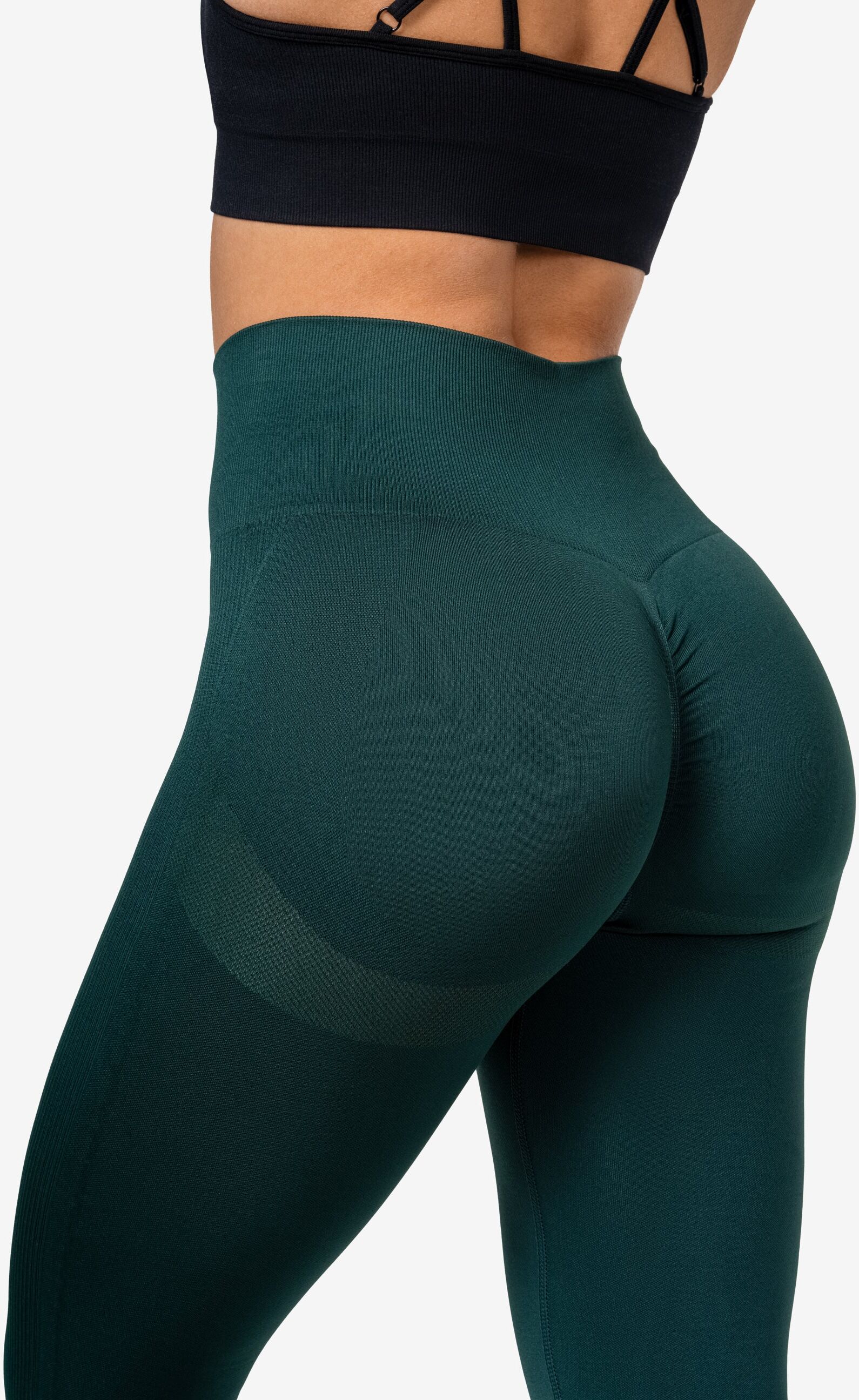 FAMME - Peachy Scrunch Leggings - Forest-Green / S