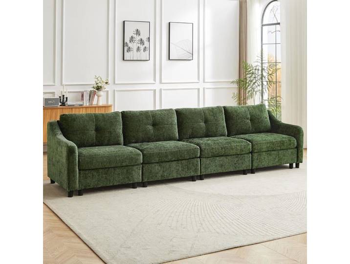 JIEXI Canapé d'angle convertible Canapé en velours côtelé canapé-lit 251 cm (Vert foncé 4 places)