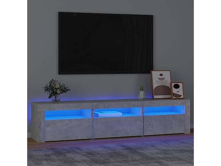 TV Unterschrank mit RGB Beleuchtung Betongrau 180x35x40cm TV Möbel aus Holzwerkstoff bietet Stauraum und Display Platz, USB betrieben