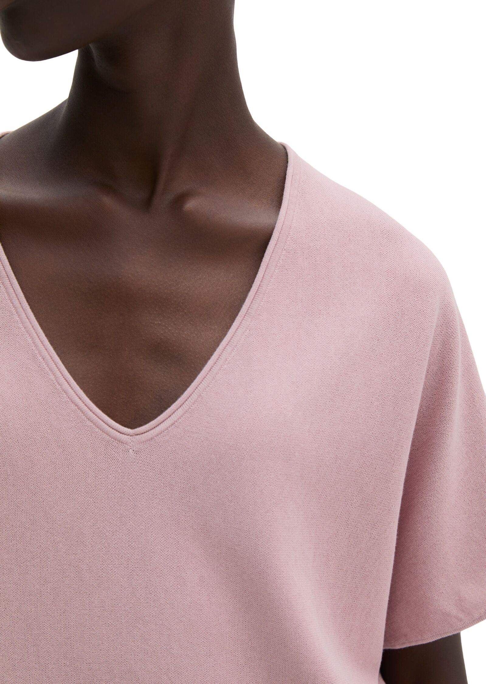 Marc O' Polo Kurzarmpullover MARC O'POLO, Damen, Gr. XL, rosa (mild rose), Strick, Obermaterial: 100% Baumwolle, loose fit normal, V-Ausschnitt, Bündchen, Pullover Kurzarmpullover, loose aus reinem Baumwollgarn mild rose XL