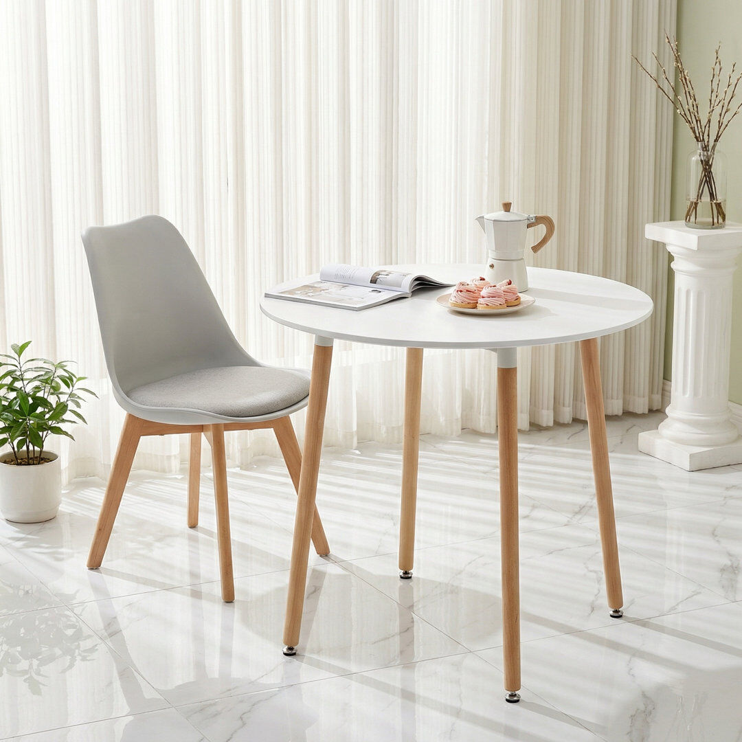 Hykkon Nero Round Dining Table with Wood Base White/Natural