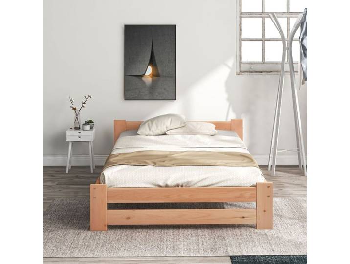 Lit 90x200 cm lit pliant en bois massif avec tête de lit sommier à lattes couleur bois naturel