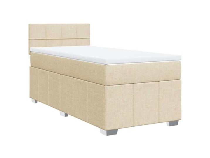 Makastle Boxspringbett mit Matratze Creme 80x200 cm Stoff Taschenfederkernmatratze