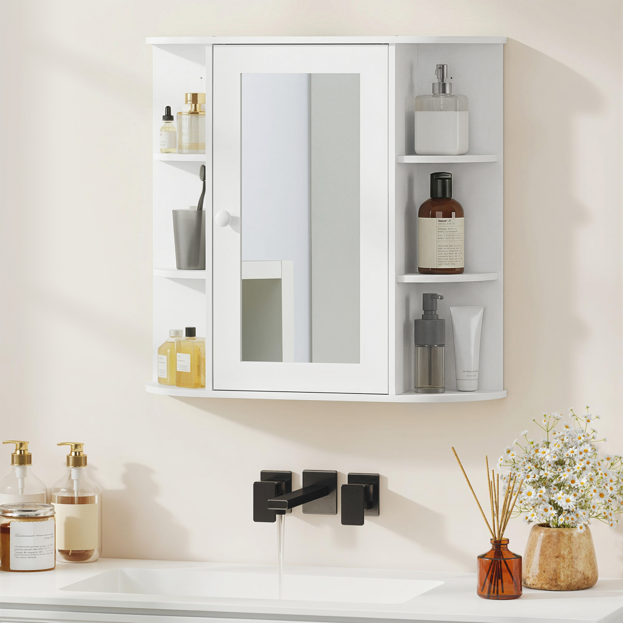 Homcom Mobiletto Pensile con Specchio e Mensole per Bagno in Legno Bianco 66 x 17 x 63 cm Aosom