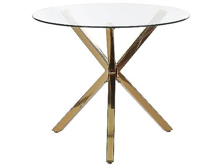 Beliani Esstisch Gold Sicherheitsglas für 4 Personen Esszimmertisch Runde Glas, Rund, Verchromt, Belastbarkeit 100 kg, Für Innen- und Außenbereich, 90 x 90 x 76 cm