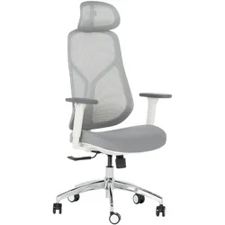 Carmen 7901 W Ergonomischer Bürostuhl mit Netzrücken, Kopfstütze und 3D-Armlehnen – Grau