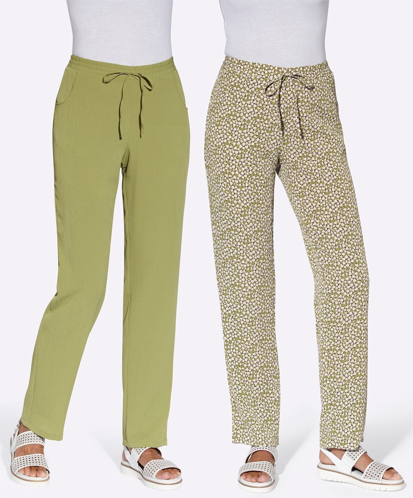 Schlupfhose CLASSIC BASICS, Damen, Gr. 54, Normalgrössen, grün (schilf, schilf, weiß, bedruckt), 100% Polyester, unifarben, lang, Hosen Schlupfhose schilf, schilf, weiß, bedruckt 54, Normalgrössen