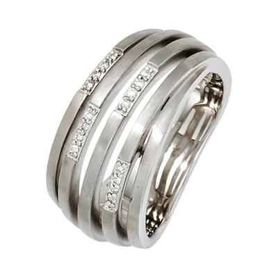 Diamantring JOBO Gr. 52, silber (silber 925), Fingerringe, Damen, 52, P1 = bei 10-facher Vergrößerung erkennbare Einschlüsse, Diamanten Silber 925 (Sterlingsilber), Diamanten, Silber 925 (Sterlingsilber), Diamantring, breit 925 Silber mit 16 Diamanten