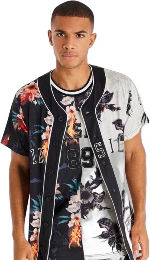 Camisa Siksilk Baseball Print Negra M Hombre