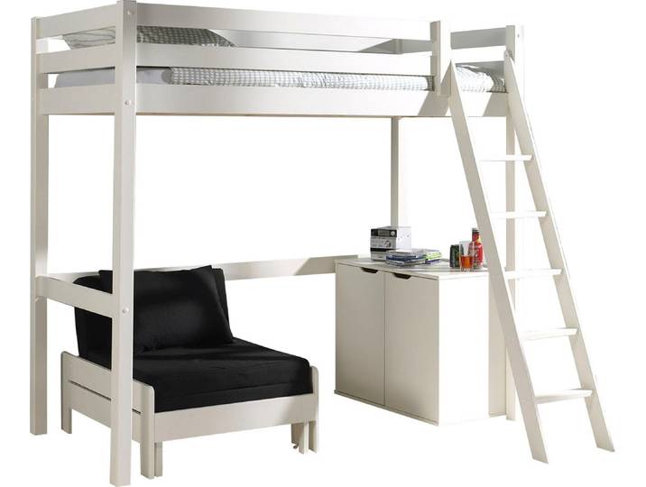 Hochbett VIPACK, schwarz-weiß (weiß, schwarz), B:165cm H:190cm L:209cm, Hochbetten, Hochbett, Hochbett mit 90 x 200 cm Liegefläche, ausziehbarer Schlafsessel