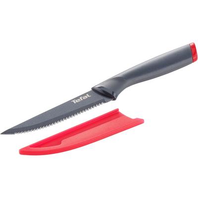 Steakmesser TEFAL "Fresh Kitchen", grau (grau, rot), B:1,7mm, Edelstahl, Kunststoff, Essmesser, 11 cm, Klingen aus rostfreiem Stahl, Titan-Versiegelung, Klingenschutz