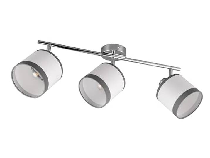 Reality Leuchten Spot bar Davos R81553006\, abat-jour métal chromé tissu gris/blanc\, sauf 3x E14