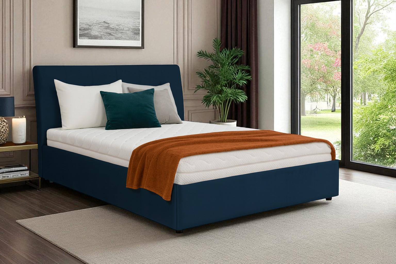 KS HOME CONCEPT Boxspringbed SOLIS met opbergruimte en pocketveringmatras H4, 140x200 cm, donkerblauw