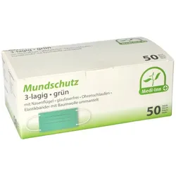 Medi-Inn® 50 "Medi-Inn®" Mundschutz Type II 3-lagig 9 cm x 17,5 cm grün mit Nasenbügel