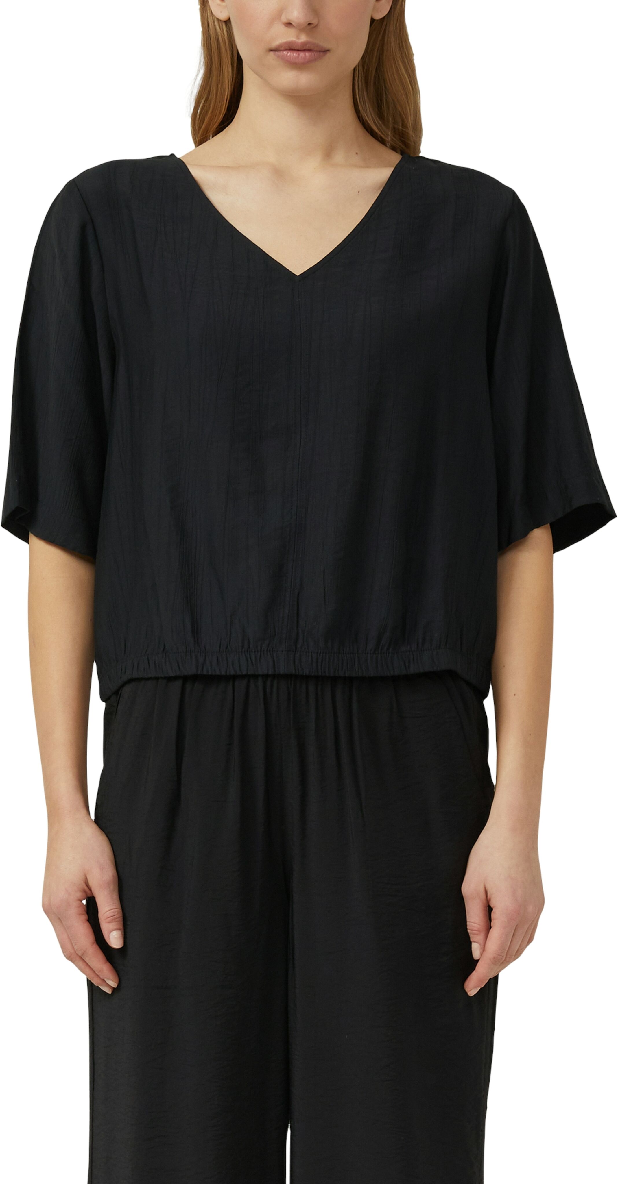 Shirtbluse S.OLIVER, Damen, Gr. 36, schwarz, Web, Obermaterial: 82% Viskose, 18% Polyamid, unifarben, weit hüftlang, V-Ausschnitt, weit abgesteppt, Blusen Shirtbluse, weite Passform, V-Ausschnitt schwarz 36